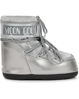 Moon Boot Icon Padded Metallic Satin Snow Boots - Gray