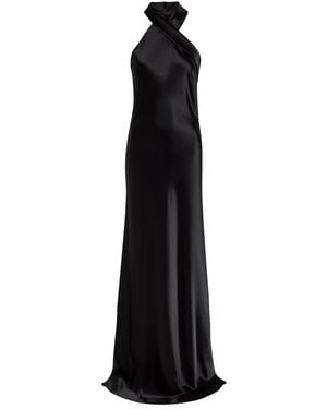 Galvan London Pandora Cascading Satin Gown - Black