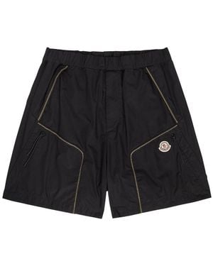 Moncler Logo Contrast-Stitch Cotton-Poplin Shorts - Black