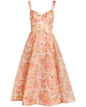 Zimmermann Rebellion Floral-Print Linen And Silk-Blend Midi Dress - Orange
