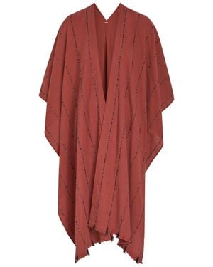 Caravana Bead Embellished Cotton Cape - Red