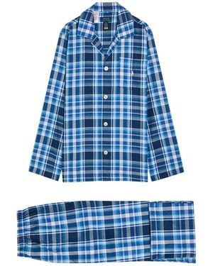 Polo Ralph Lauren Logo-Embroidered Checked Cotton Pyjama Set - Blue