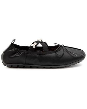 Simone Rocha Embellished Ballerina Grip Satin Flats - Black