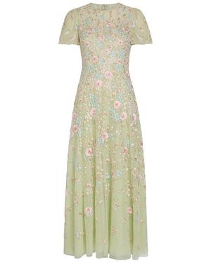 Needle & Thread Peony Floral-Embroidered Tulle Midi Dress - Green