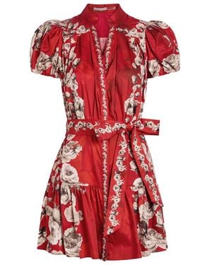 Alice + Olivia Cora Floral-Print Stretch-Cotton Mini Dress - Red
