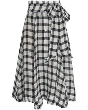 Lisa Marie Fernandez Checked Belted Linen-Blend Midi Skirt - Natural
