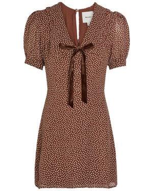 Reformation Kaylia Polka-Dot Appliquéd Chiffon Mini Dress - Brown