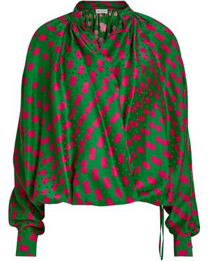 Dries Van Noten Cenver Polka Dot Satin Wrap Blouse - Green