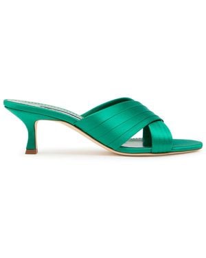 Manolo Blahnik Vieramul 50 Cross-Over Satin Mules - Green