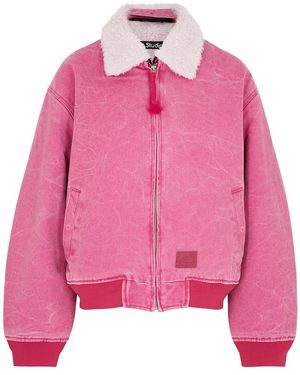 Acne Studios Faux Shearling-trimmed Denim Bomber Jacket - Pink