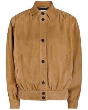 Saint Laurent Gathered Suede Jacket - Brown