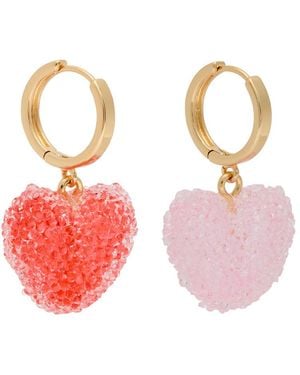 Crystal Haze Jewelry Jelly Heart 18Kt-Plated Hoop Earrings - Pink