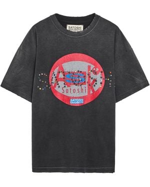 Satoshi Nakamoto Ask Satoshi Embellished Distressed Cotton T-Shirt - Multicolour