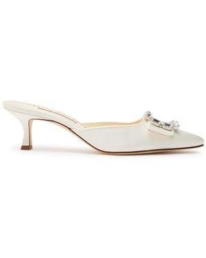 Manolo Blahnik Mayjou 50 Embellished Satin Court Shoes - White