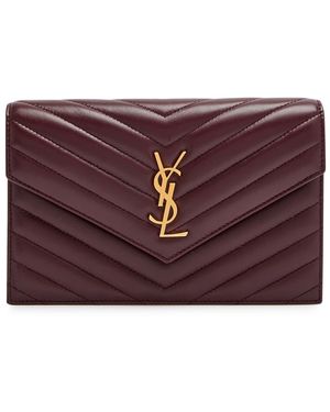 Saint Laurent Cassandre Logo Quilted Leather Wallet-On-Chain - Purple