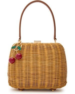 Self-Portrait Rattan Top Handle Basket Bag - Brown