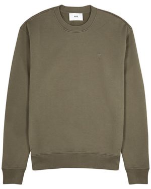 Ami Paris Logo-embroidered Stretch-cotton Sweatshirt - Green