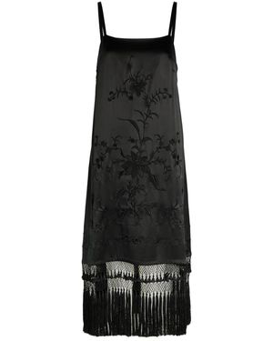 Bode Worcester Tassel Silk Midi Dress - Black