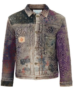 PROLETA-RE-ART Boro Patchwork Distressed Denim Jacket - Grey