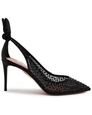 Aquazzura Bow Tie 85 Crystal-Embellished Tulle Court Shoes - Black