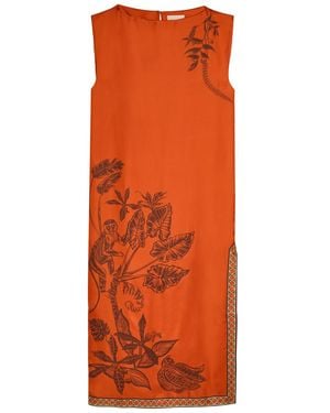 ALÉMAIS Monkey Dance Printed Silk Midi Dress - Orange
