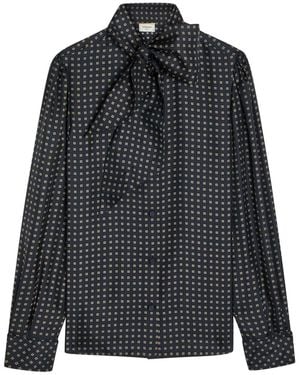 Saint Laurent Patterned Silk Blouse - Black