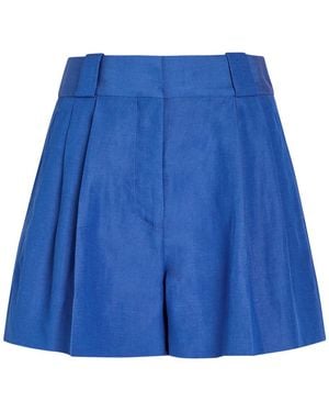 Blazé Milano Selle Pleated Silk And Linen-Blend Shorts - Blue