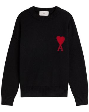 Ami Paris Logo-Intarsia Wool Jumper - Black