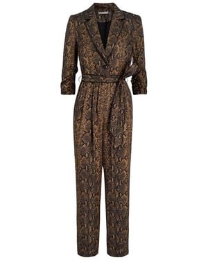 Alice + Olivia Louetta Pleated Tuxedo Jumpsuit - Brown