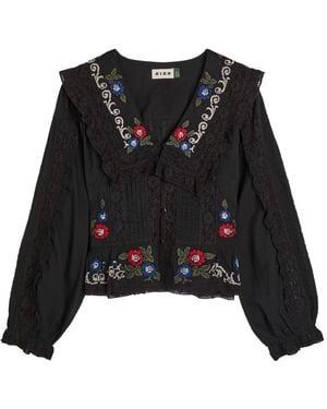RIXO London Maribelle Floral-Embroidered Cotton Blouse - Black