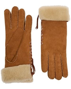 Agnelle Mia Shearling-Lined Suede Gloves - Brown