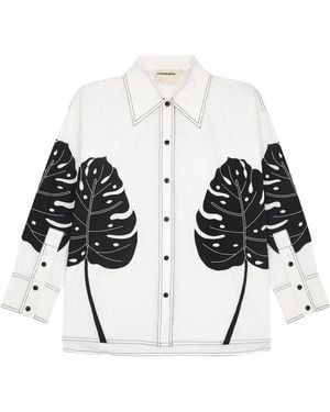 LOVEBIRDS Leaf-Appliquéd Cotton Shirt - Black
