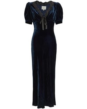 Reformation Camille Lace-Trim Velvet Midi Dress - Blue