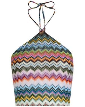 Missoni Zigzag Halterneck Metallic-Knit Top - Red