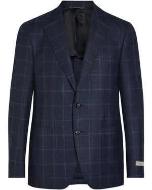Canali Plaid Wool-Blend Blazer - Blue