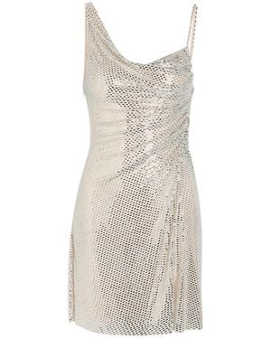 Self-Portrait Crystal-Embellished Draped Stretch-Tulle Mini Dress - White