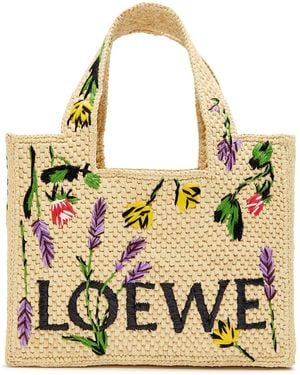 Loewe X Paula's Ibiza Font Floral Raffia Tote Bag - Metallic