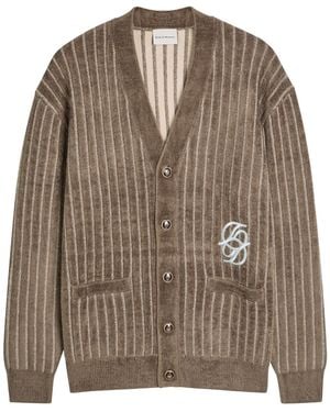 Drole de Monsieur Le Cardigan Monogramme Striped Terry Cardigan - Brown