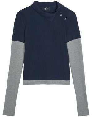 A.W.A.K.E. MODE Asymmetric-Collar Layered Piqué Cotton Polo Shirt - Blue