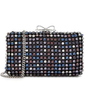 Self-Portrait Crystal-Embellished Satin Box Clutch - Grey