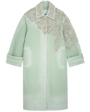 Erdem Crystal-Embellished Denim Coat - Green