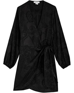 Never Fully Dressed Vienna Love Lock Satin Mini Wrap Dress - Black