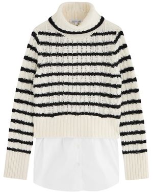 Veronica Beard Iyla Striped Shirt-Effect Wool Jumper - White