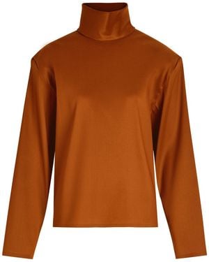 Saint Laurent High-Neck Stretch-Silk Top - Brown