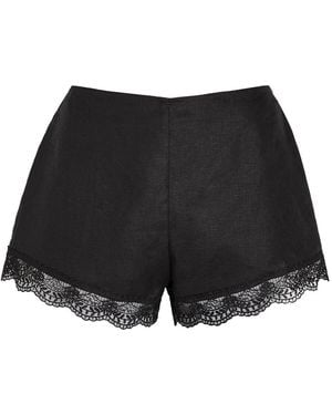 STAUD Lace-Trim Linen Shorts - Black