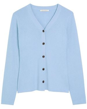 Emilia Wickstead Ash Ribbed Wool Cardigan - Blue