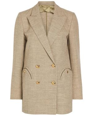 Blazé Milano Marisa Double-Breasted Cotton-Blend Blazer - Natural