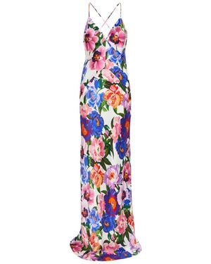 Borgo De Nor Floral-Print Satin Maxi Dress - White