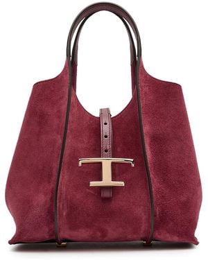 Tod's T-Plaque Suede Mini Top Handle Bag - Red