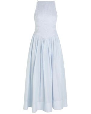 Aje. Helene Pleated Ramie Maxi Dress - Blue
